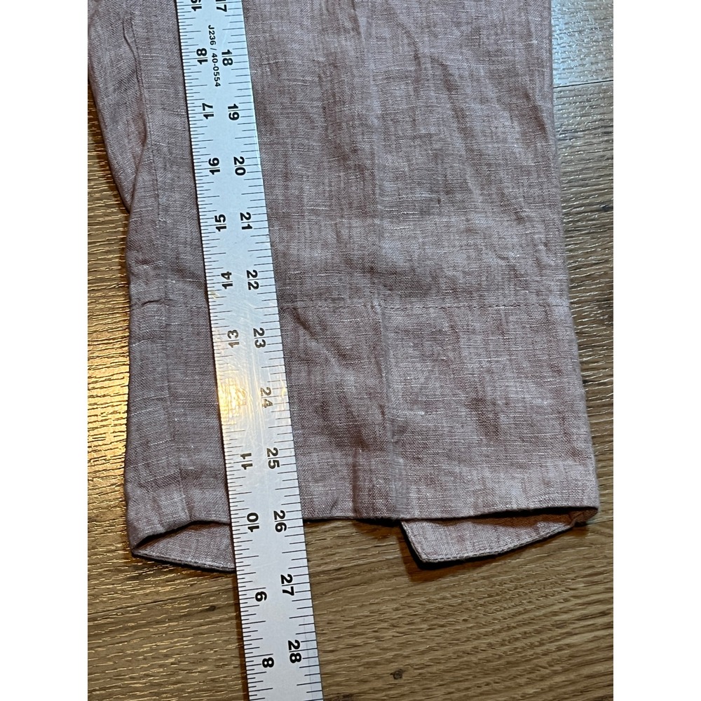 FLAX Linen Pants Womens M Rose Pull On Elastic Pockets Hem Slit Straight Leg - Picture 12 of 12